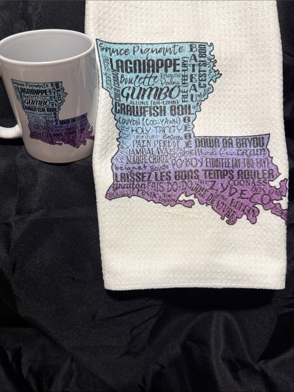 Louisiana Tea Towel and Mug Set - Blue & Purple - BRAND NEW!